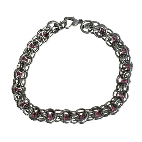 Pink beaded  Chainmaille Bracelet - Picture 3 of 9